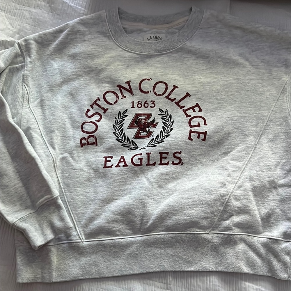 League Light Gray Crewneck Sweater with Boston College Design